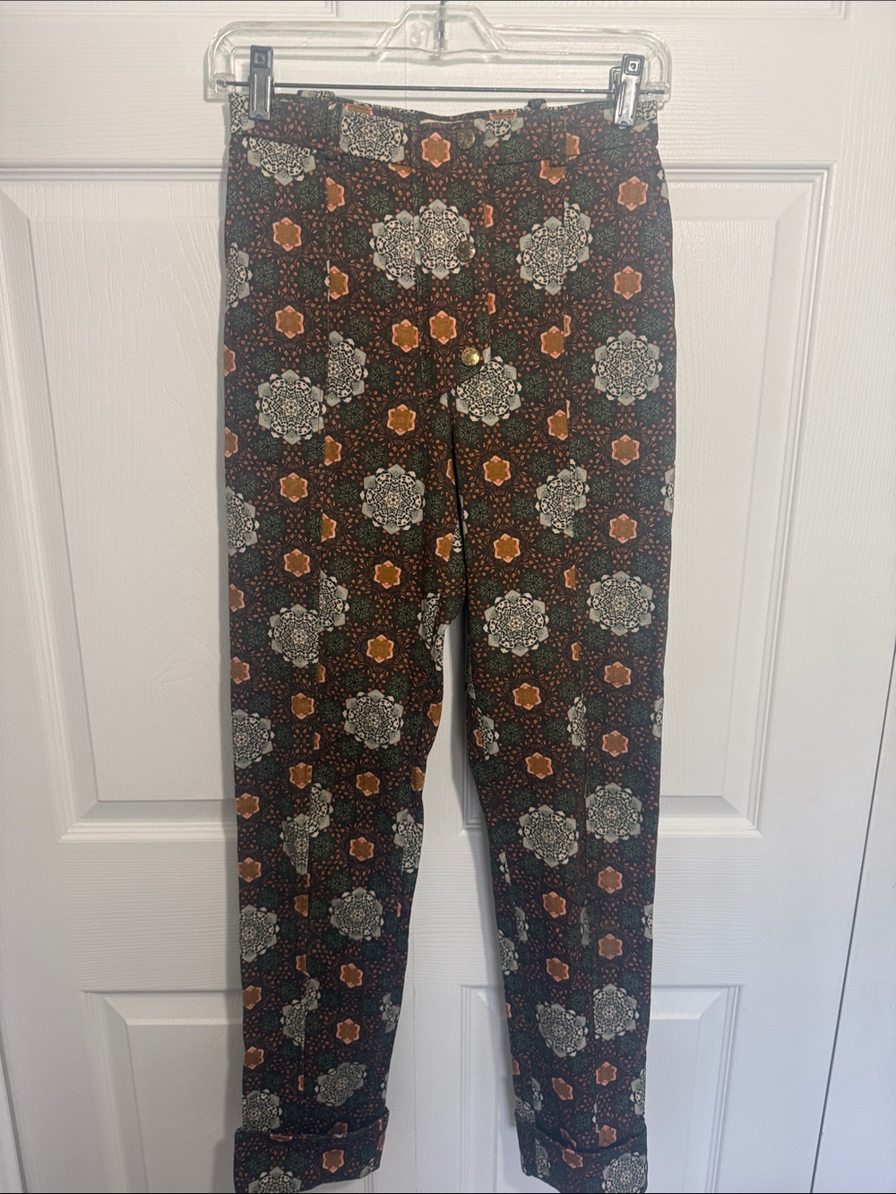 Kenzo Black Patterned Chinos with Brown and Cream Medallions